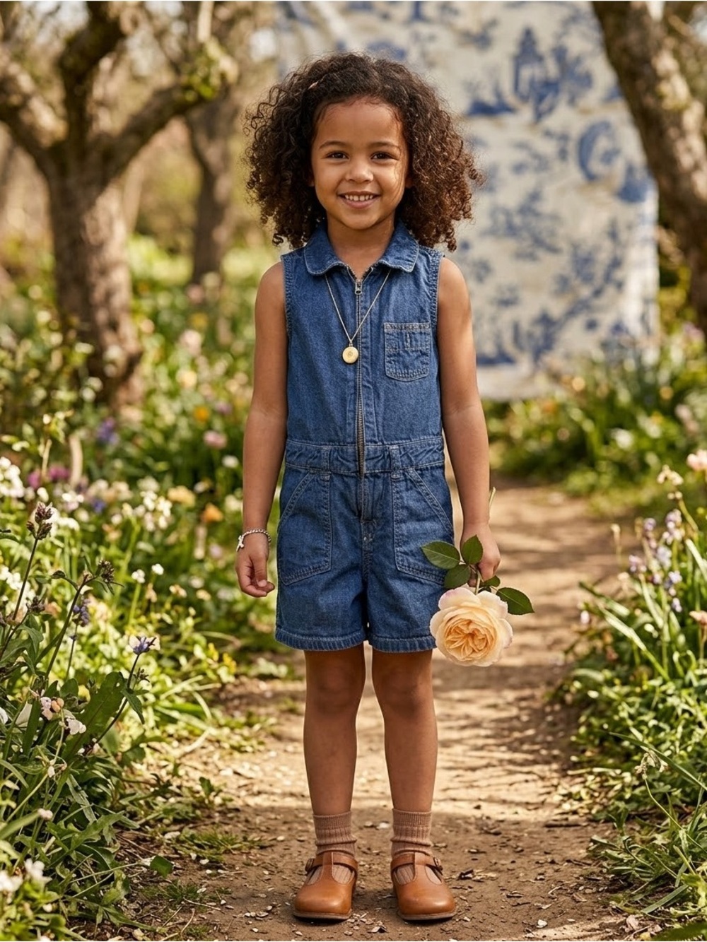 Polo Ralph Lauren Girls Denim Romper Jumpsuit